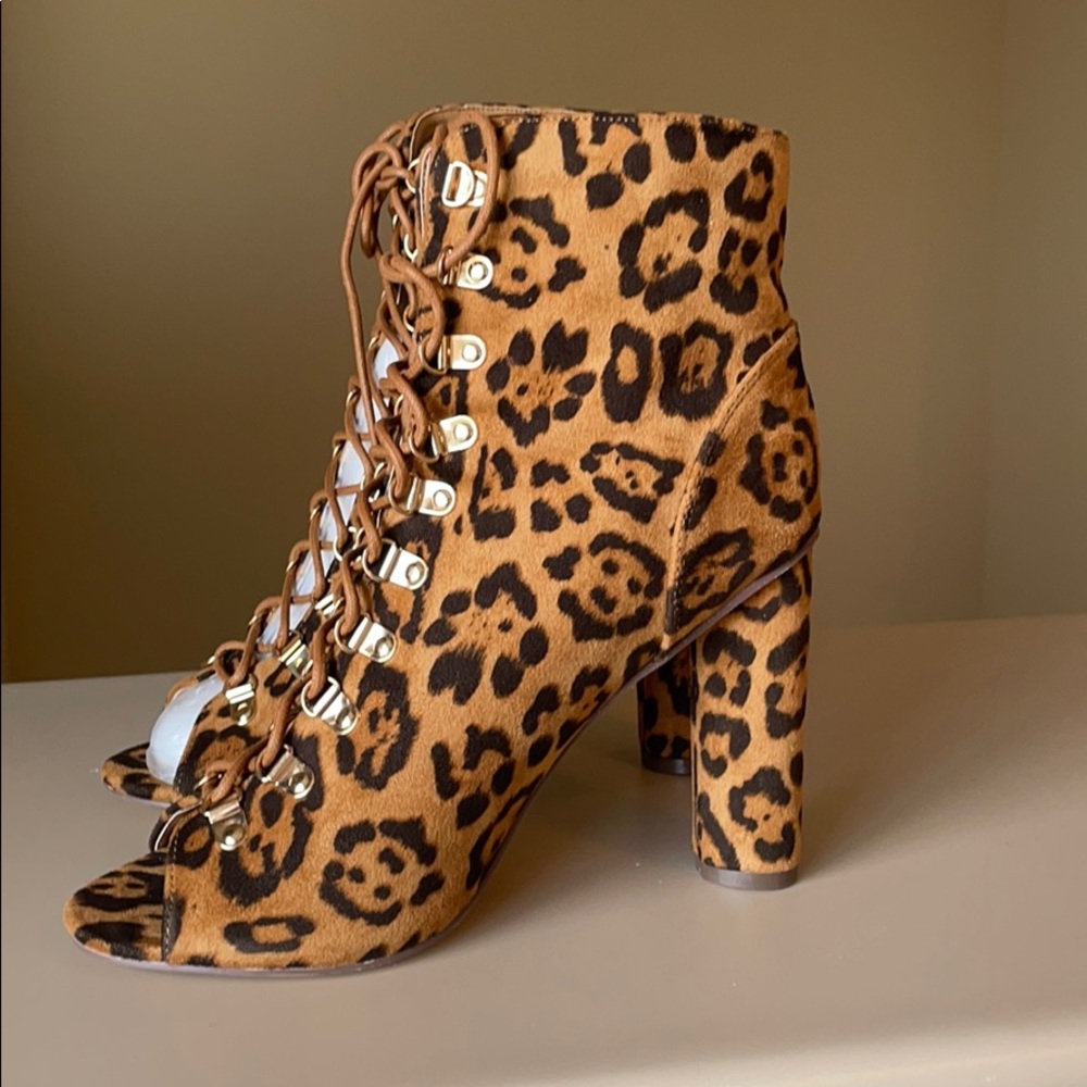 Liliana Leopard Lace Up Open Toe Bootie